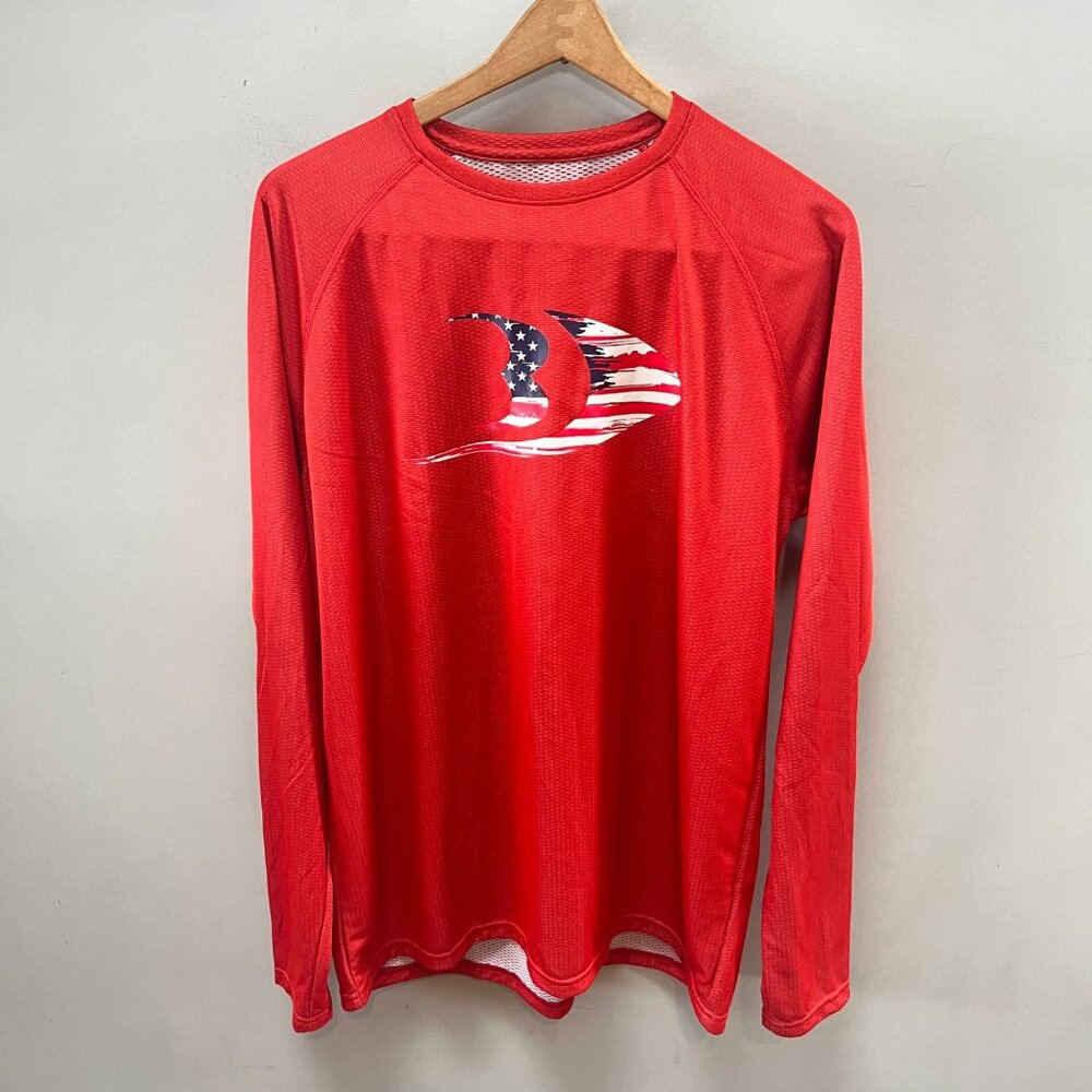 Blackfish Red Long Sleeve‎ Performance American Flag Fishing Shirt Size L